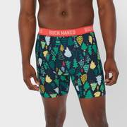 Man wearing Christmas tree printed underwear.