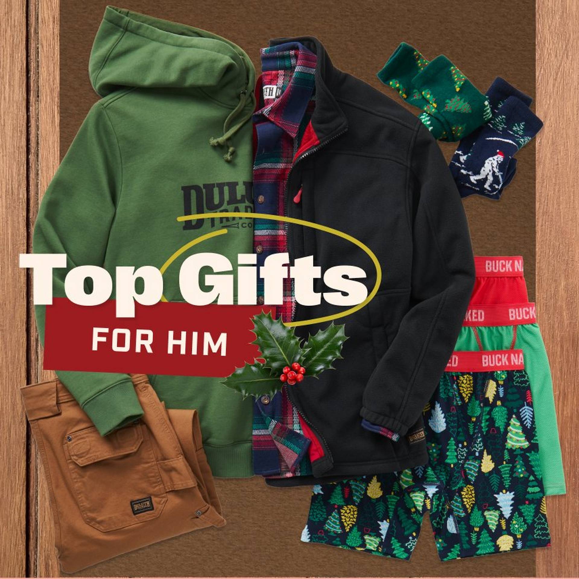 Men's merchandise lay down.