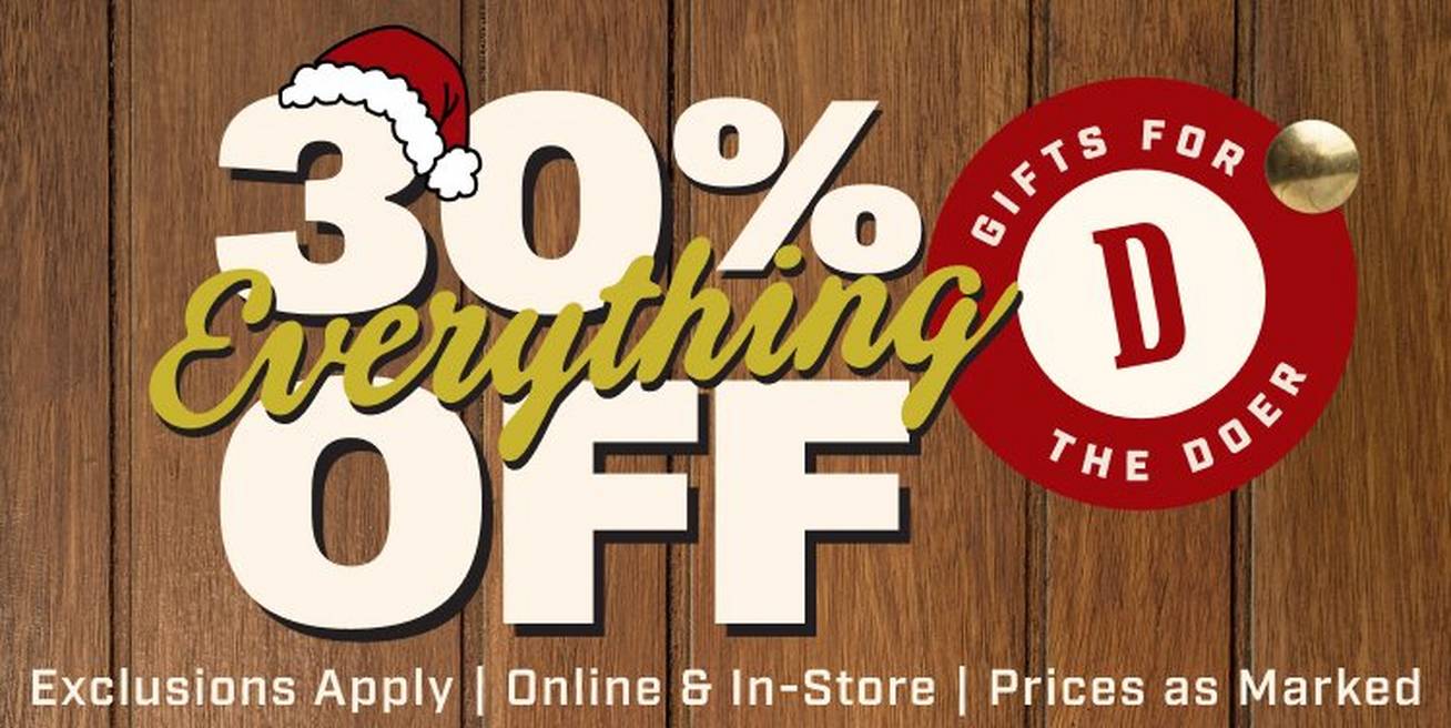Headline: 30% OFF Everything. Exclusions Apply. Online and In-Store. Prices as Marked.