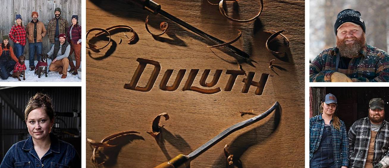 Duluth logo carved into wood
