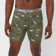 Man wearing dog patterned boxer briefs.