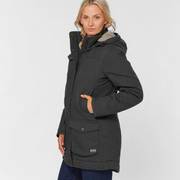 Woman wearing black parka.
