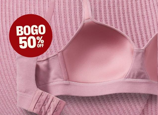 Headline: BOGO 50% OFF. Pink Bra.