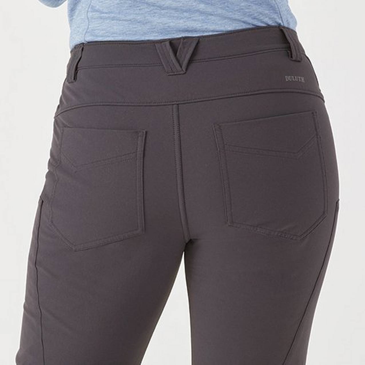 Close up of the back of a pair of pants with a v-shaped belt loop
