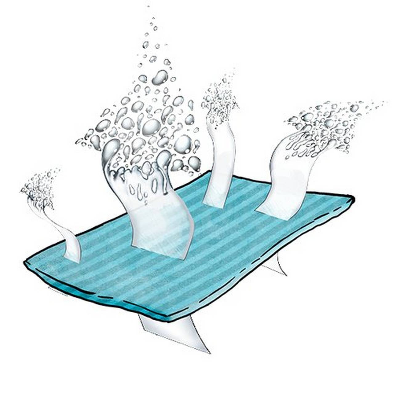 Illustration of moisture droplets in the shape of an arrow moving through fabric