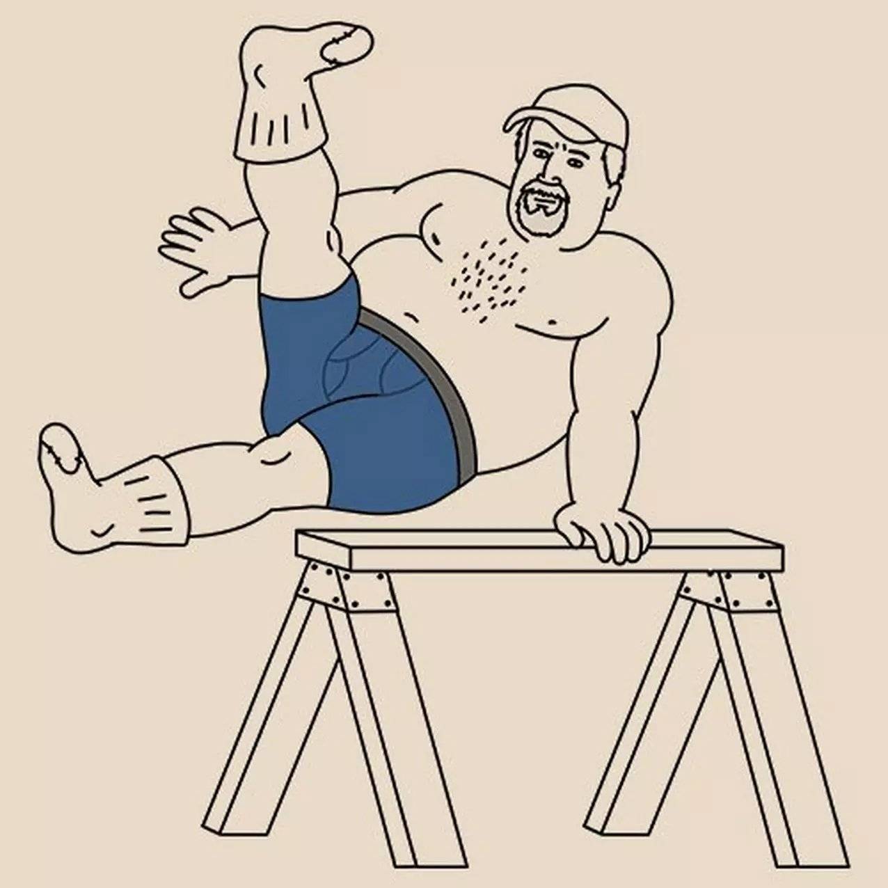 Illustration of Buck on a sawhorse with underwear on