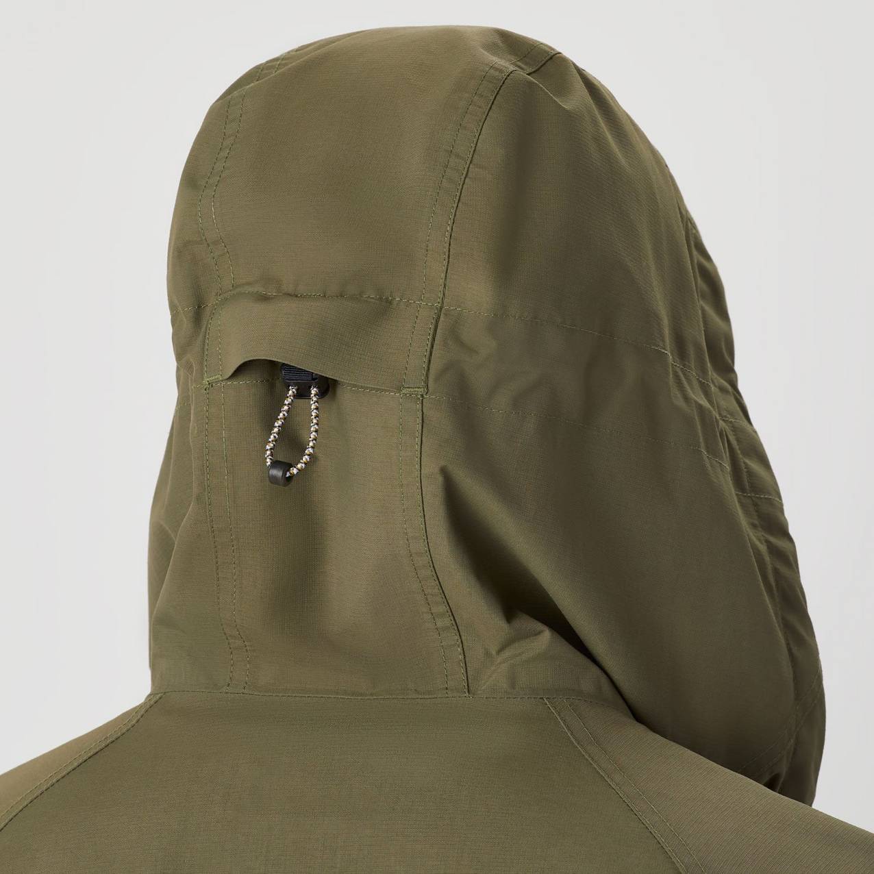 View of back of hood with adjustable elastic