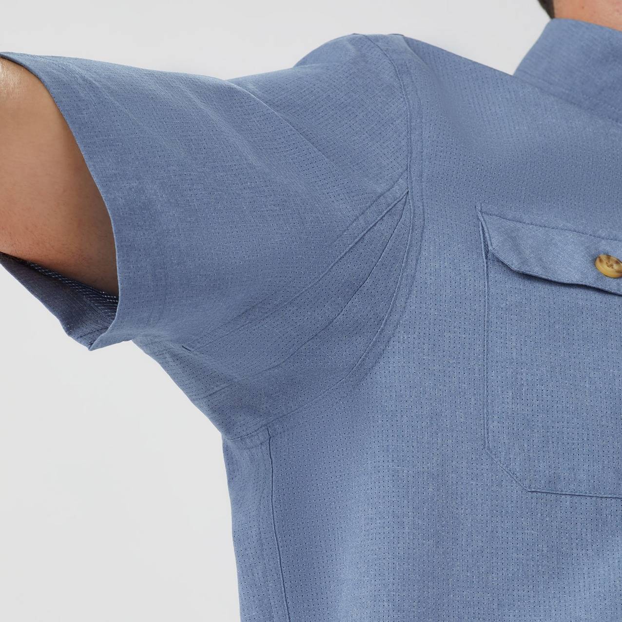 View of reach gusset in underarm of shirt