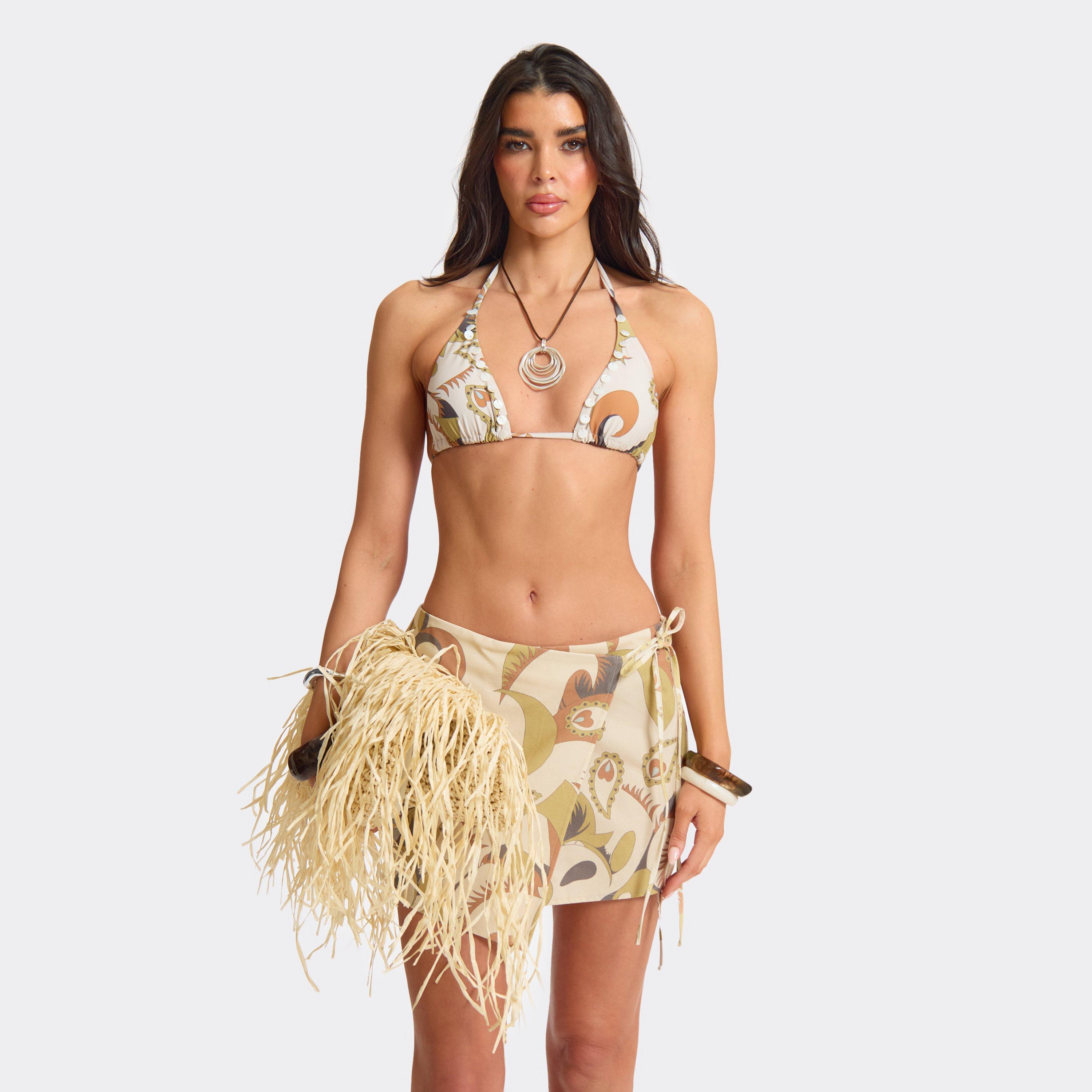 Side Tie Mini Skirt In Multi Printed Linen, Women’s