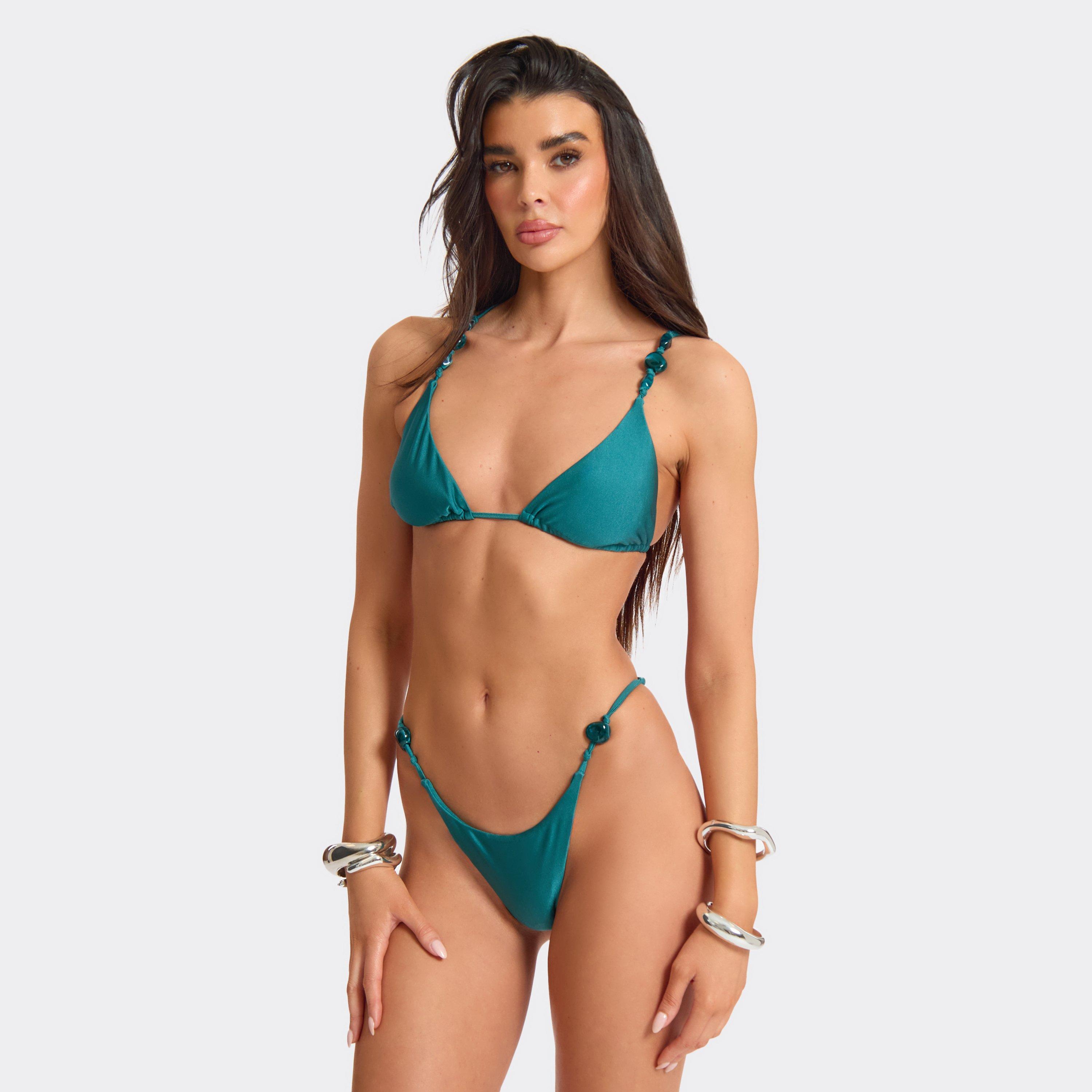Stone Detail Bikini Bottoms In Teal, Women’s