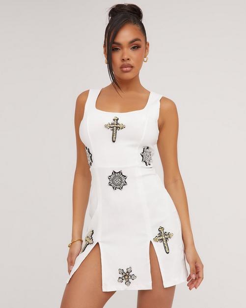 Strappy Mesh Diamante Dress