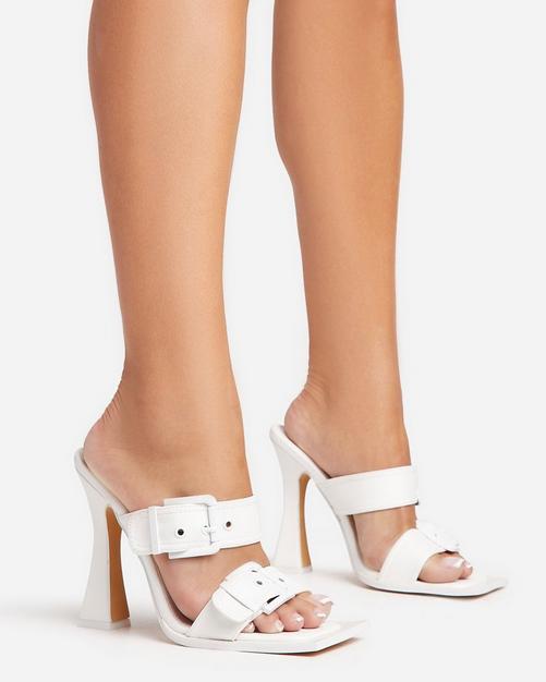 White mule hot sale heel sandals