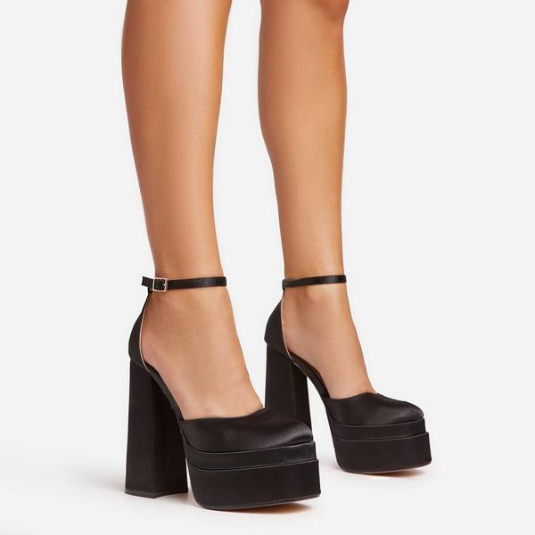 Marsha Wrap Around Strap Detail Square Toe Thin Flared Block Heel