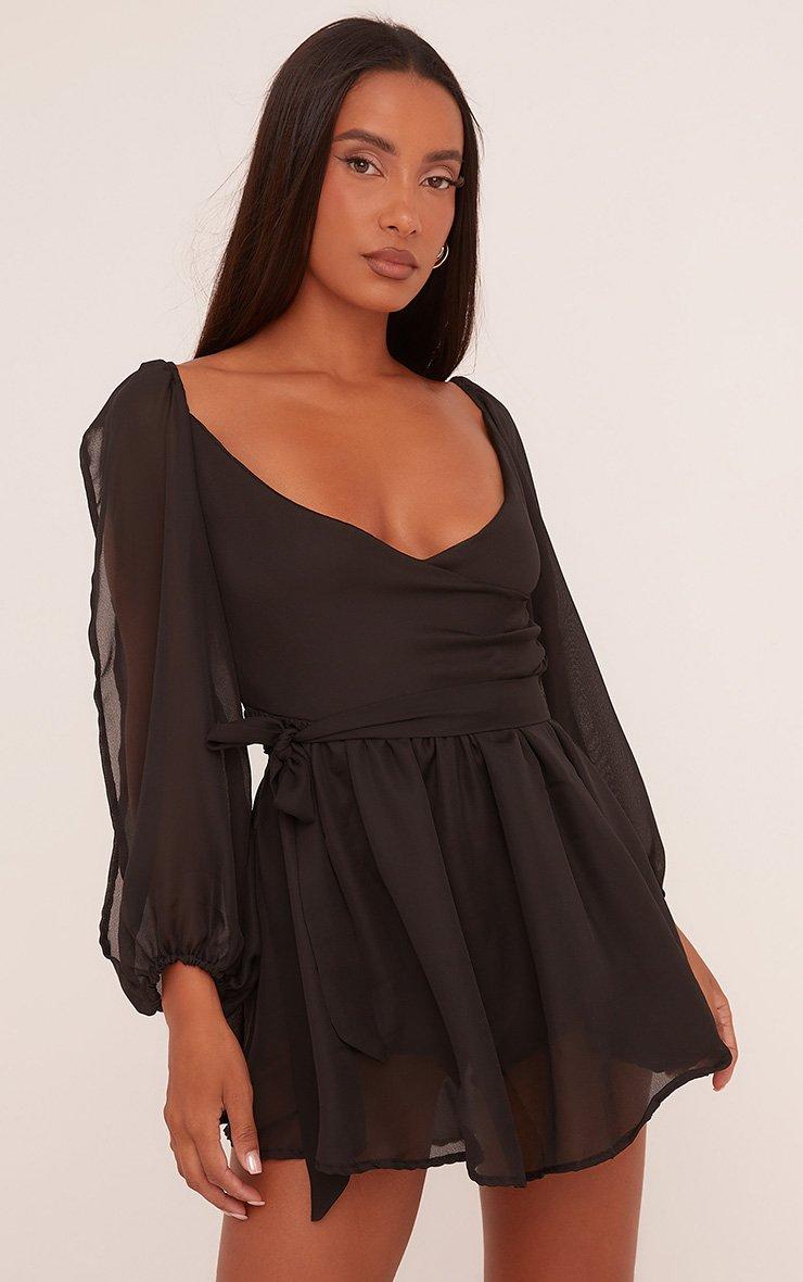 black split hem mini dress Body Soft Split Hem Dress main image 0