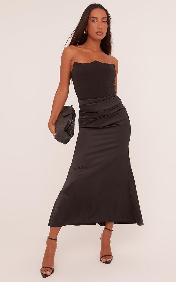 Bandeau Corset Maxi Dress In Black Satin | EGO CA | EGO
