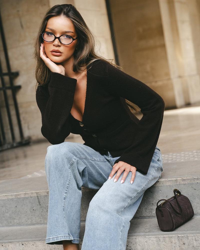 Low Rise Floral Embellished Wide Leg Trousers In Brown Sequin