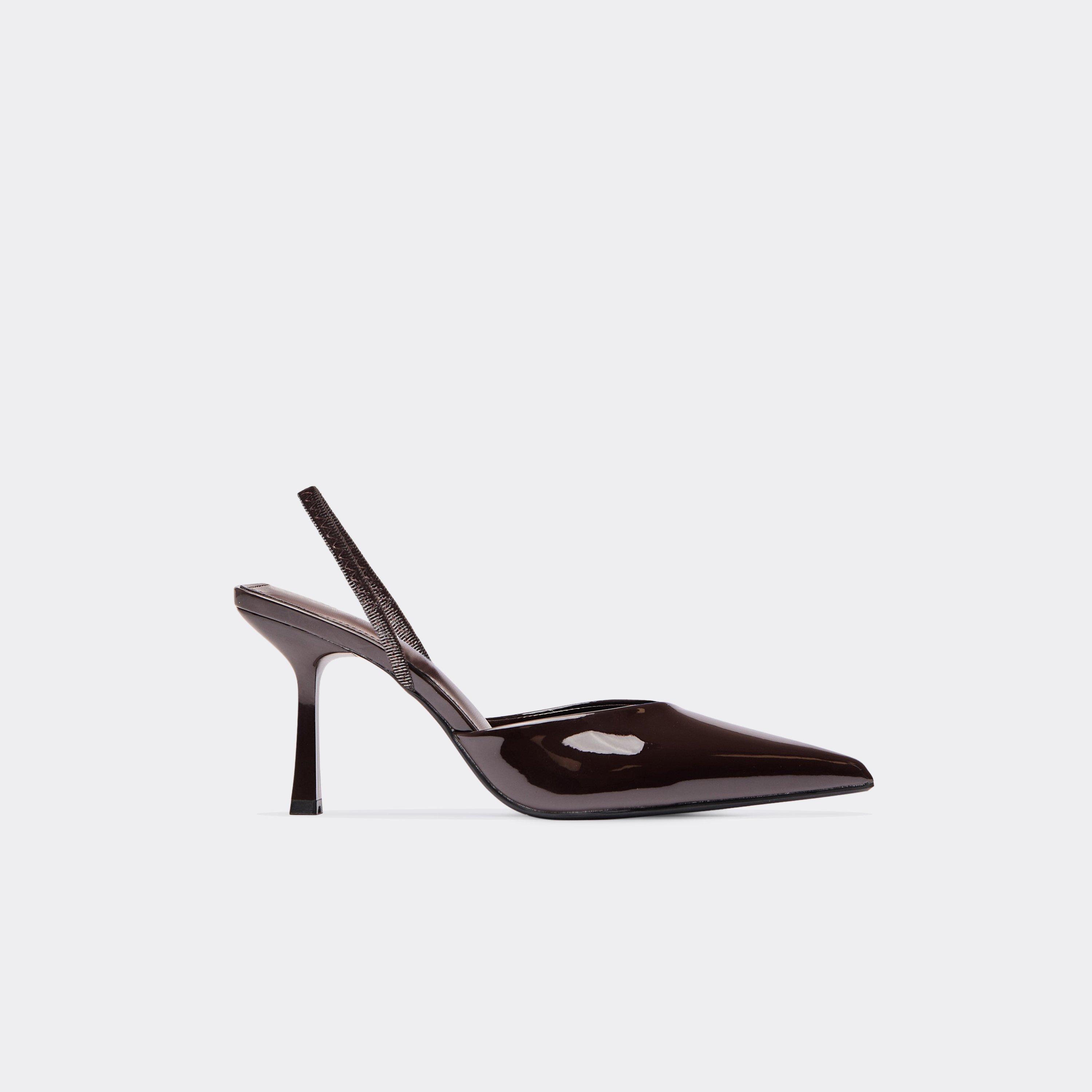 Cyran Pointed Toe Slingback Court Heel In Brown Patent, Women’s