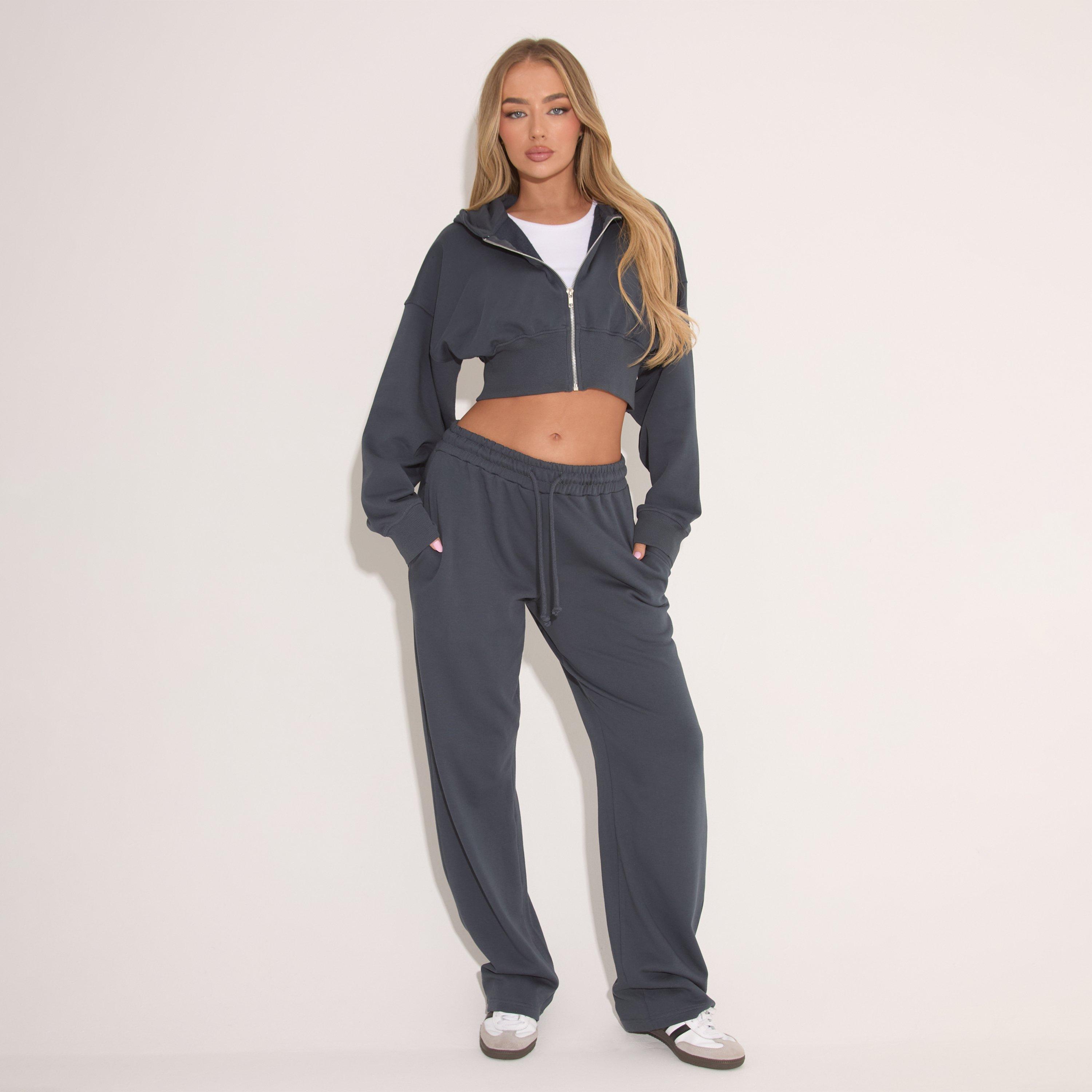 Drawstring Waist Straight Leg Joggers In Midnight Blue, Women's Size UK 16