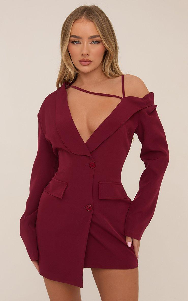 princess polly baby blue dress Velvet Dress Burgundy V-Neck Long Sleeves Winter Chic Layered Knee Length  Mini Dresses main image 1