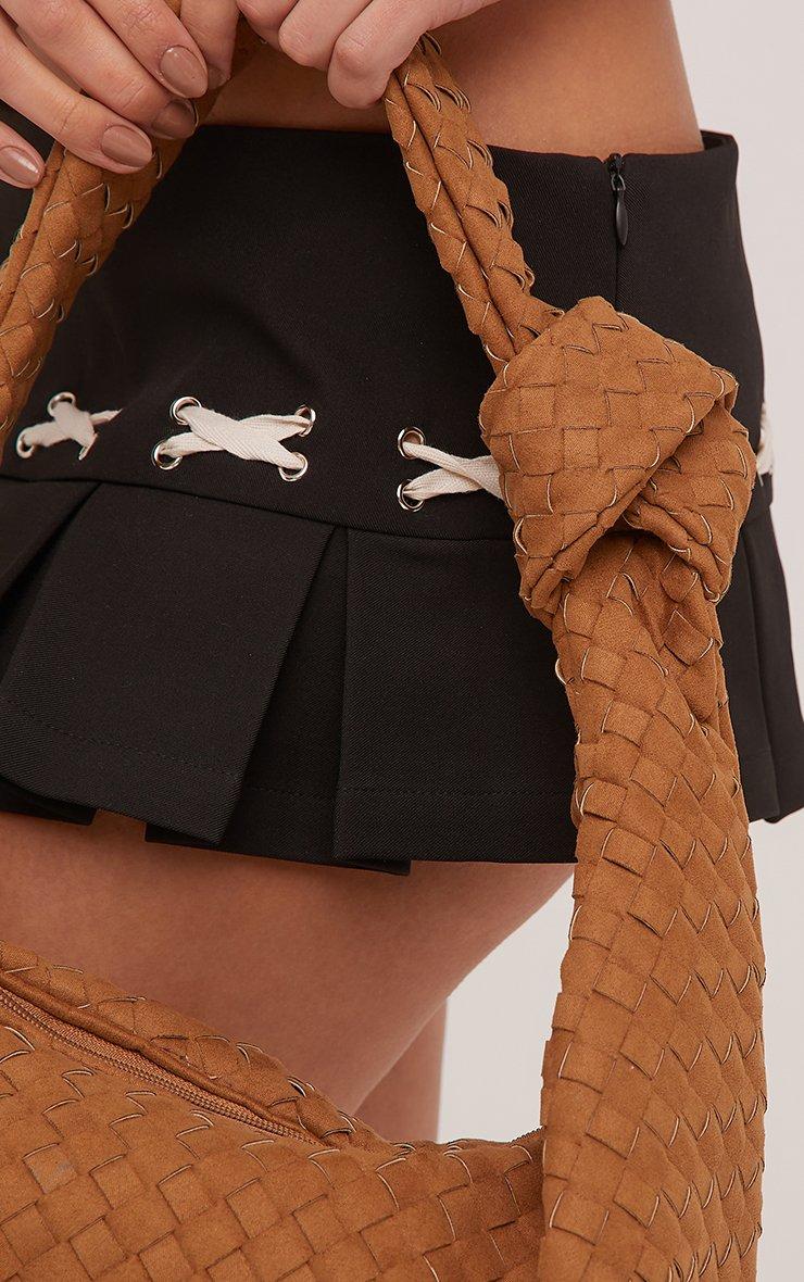 Loreen Woven Knotted Strap Detail Oversized Shoulder Bag In Tan