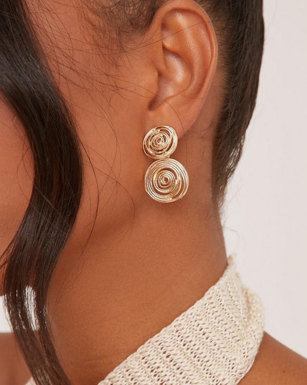 Swirl Detail Drop Stud Earrings In Gold