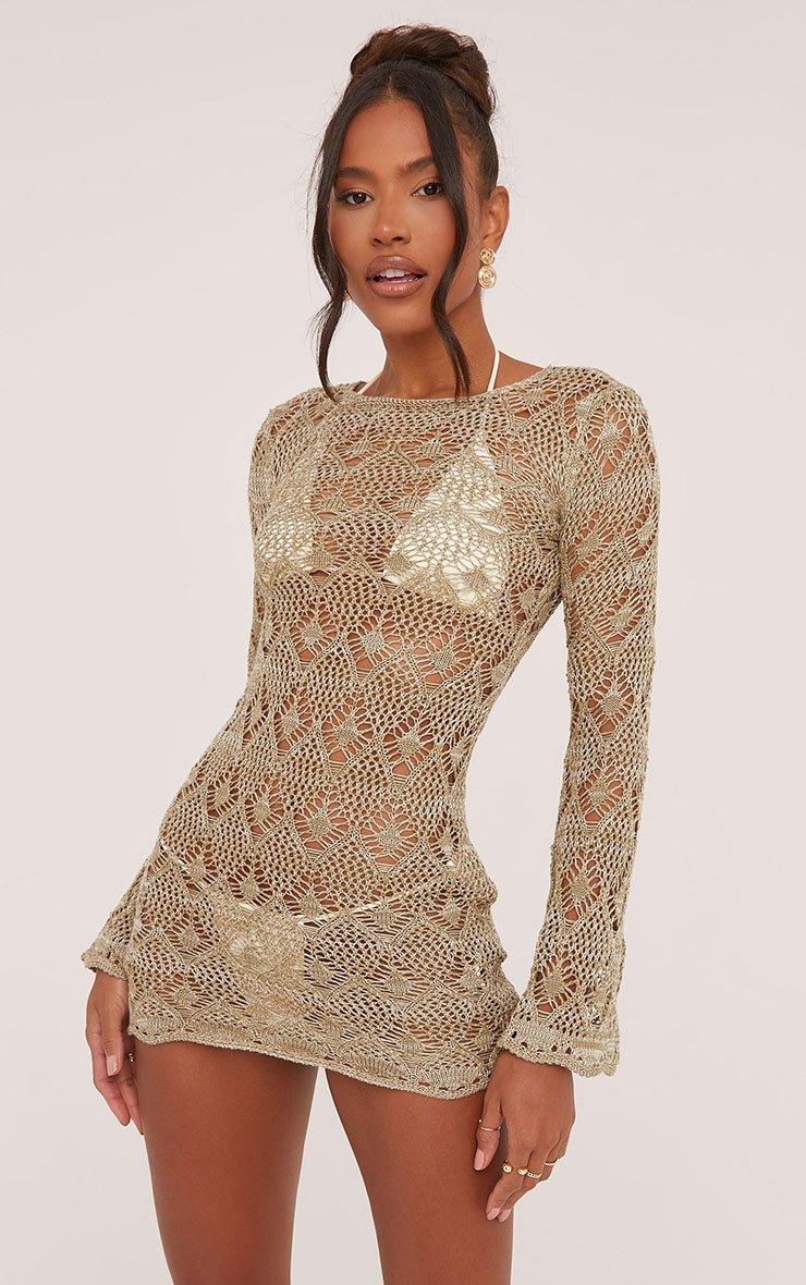 beach dress knitted Halter Maxi | Cutout Fringe Drawstring Cover-Up Long Flared Sleeve Mini Bodycon