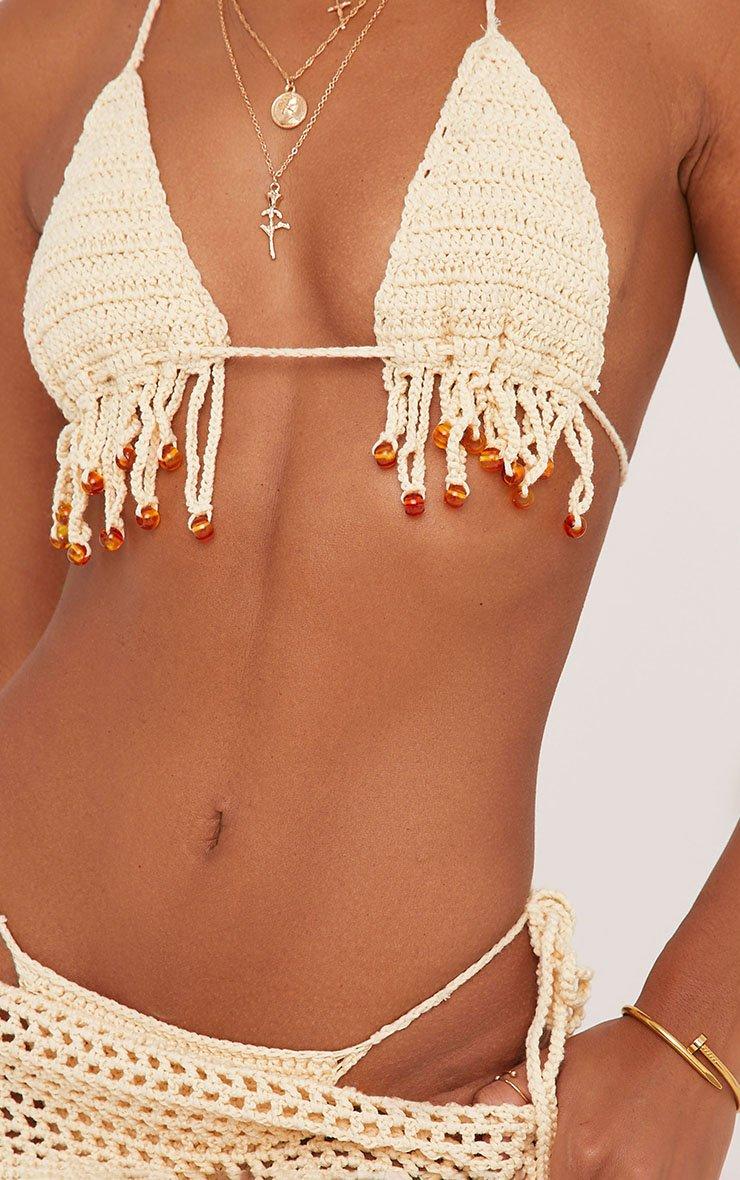 Beaded Fringe Detail Triangle Bikini Set With Matching Skirt