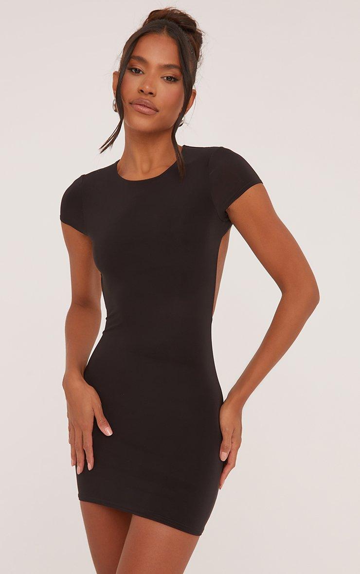 black short sleeve bodycon dress NEW Zara Mock Neck Stretch Mini T Shirt Size L Length approx 81cm/32 (Based on a sample size S) Model wears size S Short Sleeve Open Back Mini