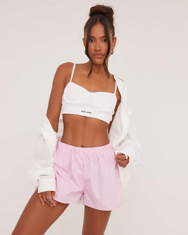 High Waist Boxer Shorts In Pink Pinstripe EGO