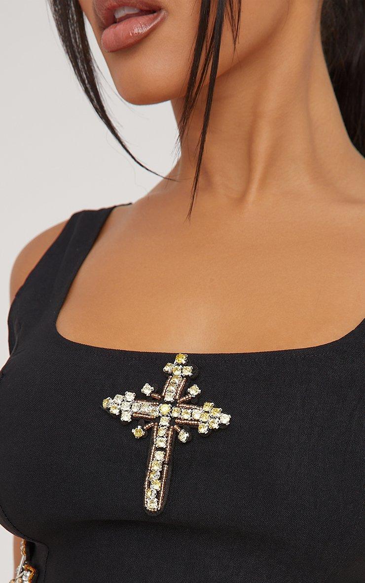 Square Neck Embellished Crucifix Detail Dipped Hem Corset Top In