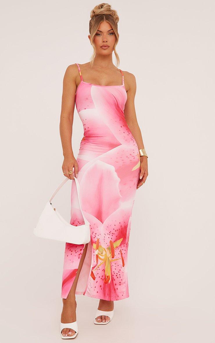 pink acid print short sleeve scoop mesh maxi dress Amora Pink Floral Mesh Maxi Dress Our electric Neon Pink Mesh Dress is the ultimate high Mesh Long Sleeve Mini Dress