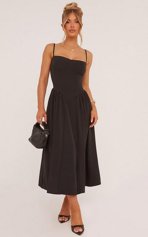 semi formal skater dress Square Neck Puff Hem In Black | EGO US black skater dress