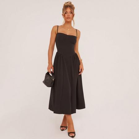 Strappy Pleated Skater Midaxi Dress In Black, Women's Size US