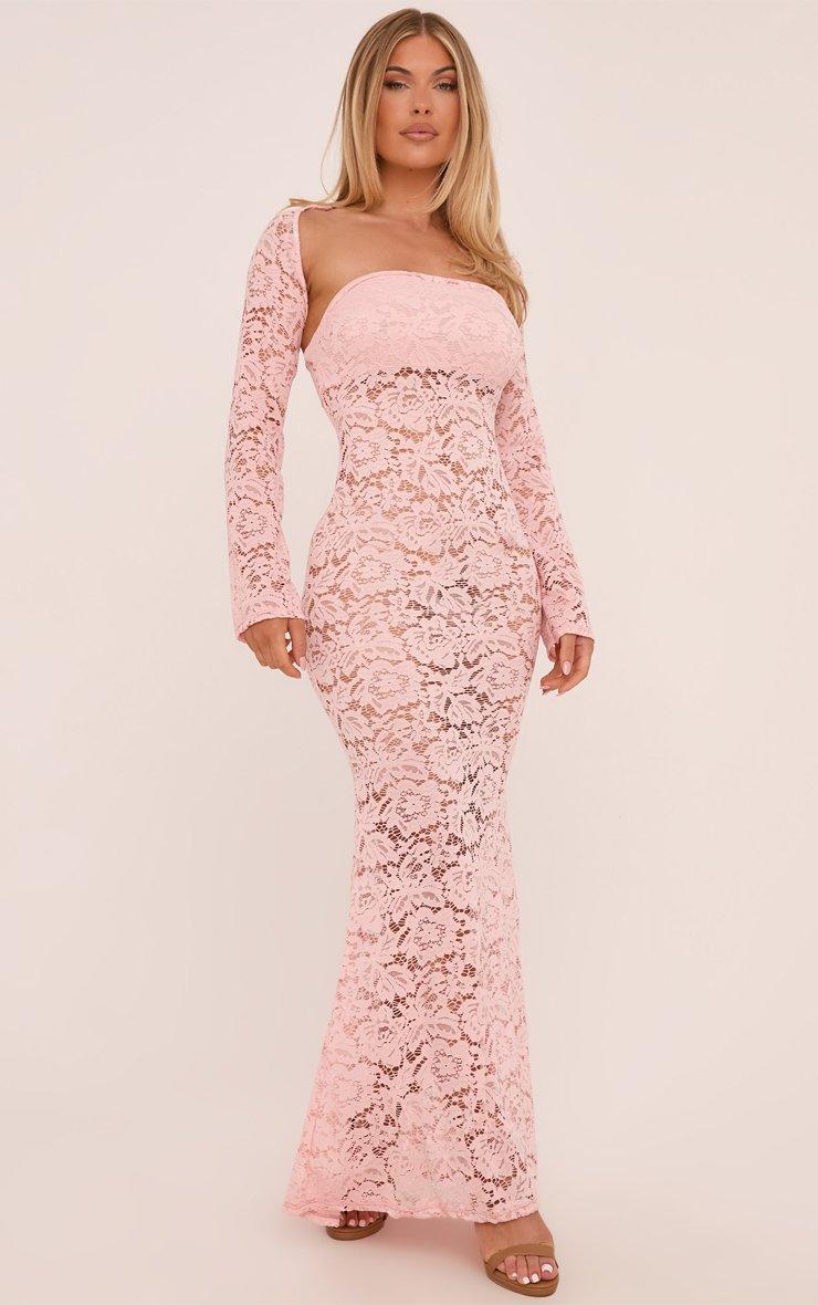 pink bandeau embroidered lace bodycon dress Clothing: Midi Dresses: 'Ophelle' Up Midi With a knot detail and a bandeau design Bandeau Maxi Dress With Bolero