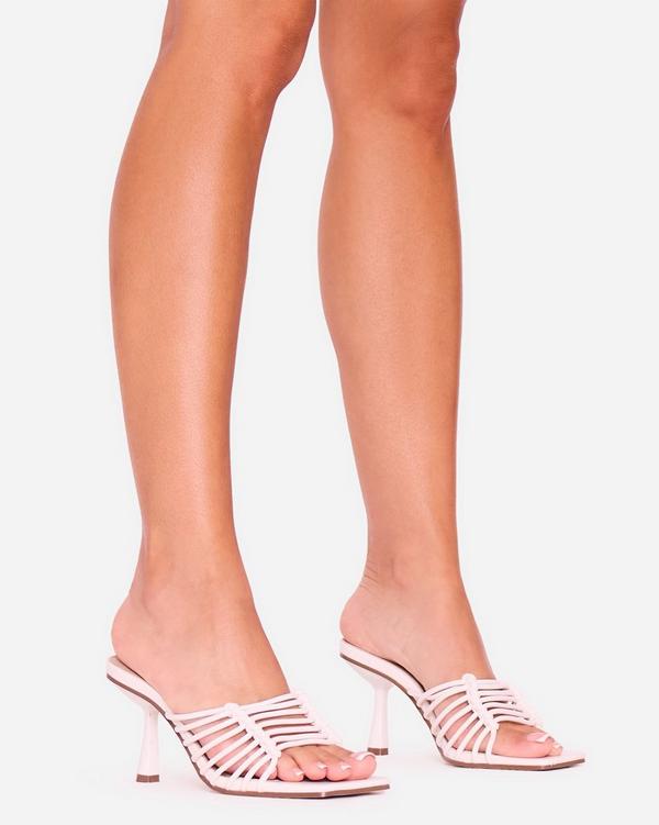 Samez Knotted Strappy Detail Square Toe Heel Mule In White Faux Leather