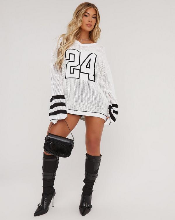 Long Sleeve Contrast Racer Graphic Detail Oversized Jumper Dress