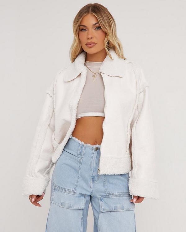 Oversized faux outlet shearling moto jacket