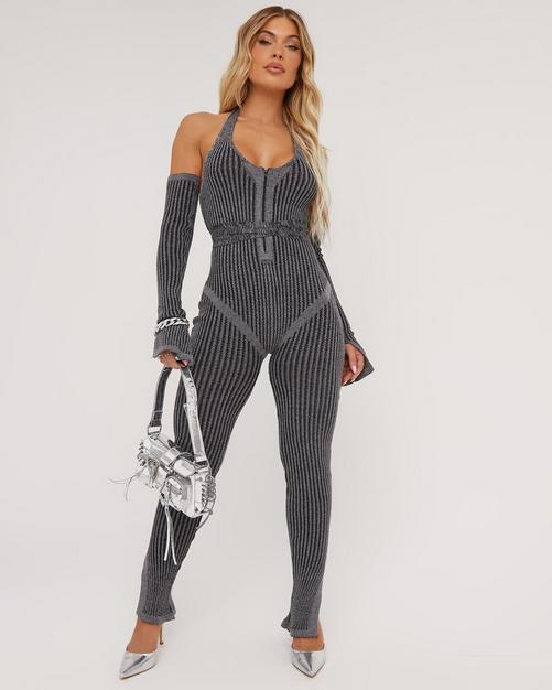 Shape Stone Knit Underbust Halterneck Jumpsuit