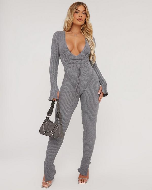 Long sleeve plunge outlet jumpsuit