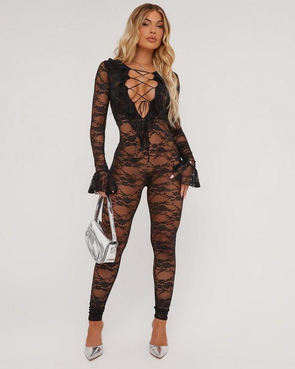 Lace store up jumpsuits