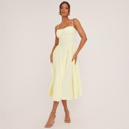 Strappy Pleated Skater Midaxi Dress In Yellow, Women's Size US