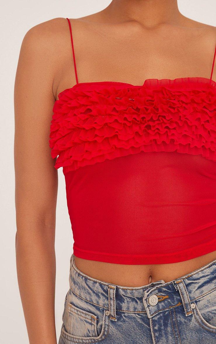 Strappy Square Neck Ruched Bust Cami Top In Red Mesh | EGO UK | EGO