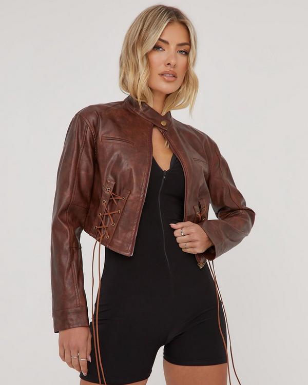 Faux leather outlet jacket cropped