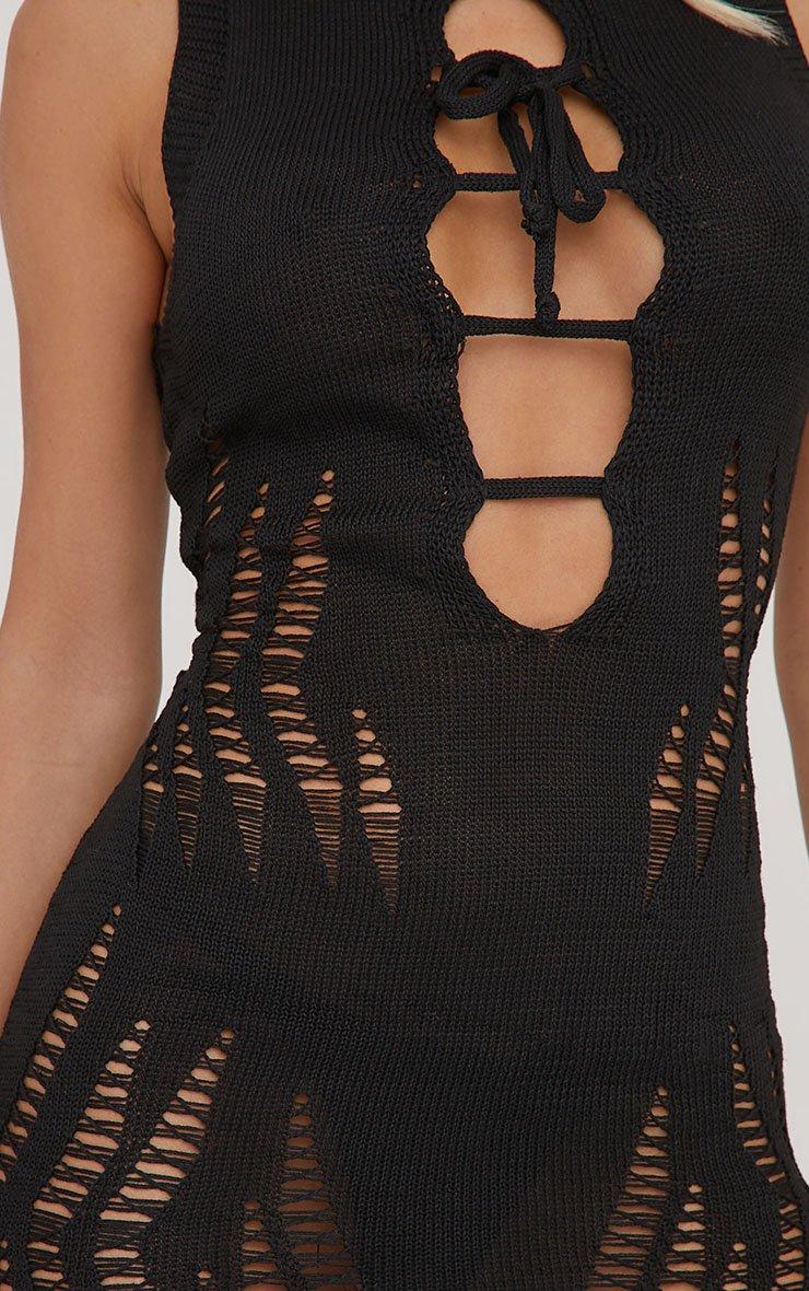 High Neck Tie Front Cut Out Detail Mini Bodycon Dress In Black Knit | EGO  US