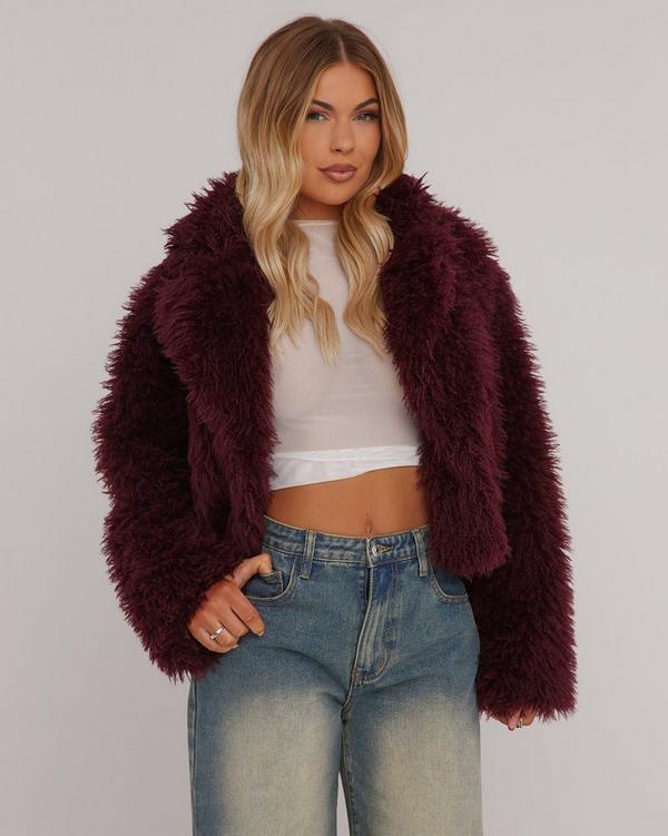 Cropped shaggy hotsell faux fur coat