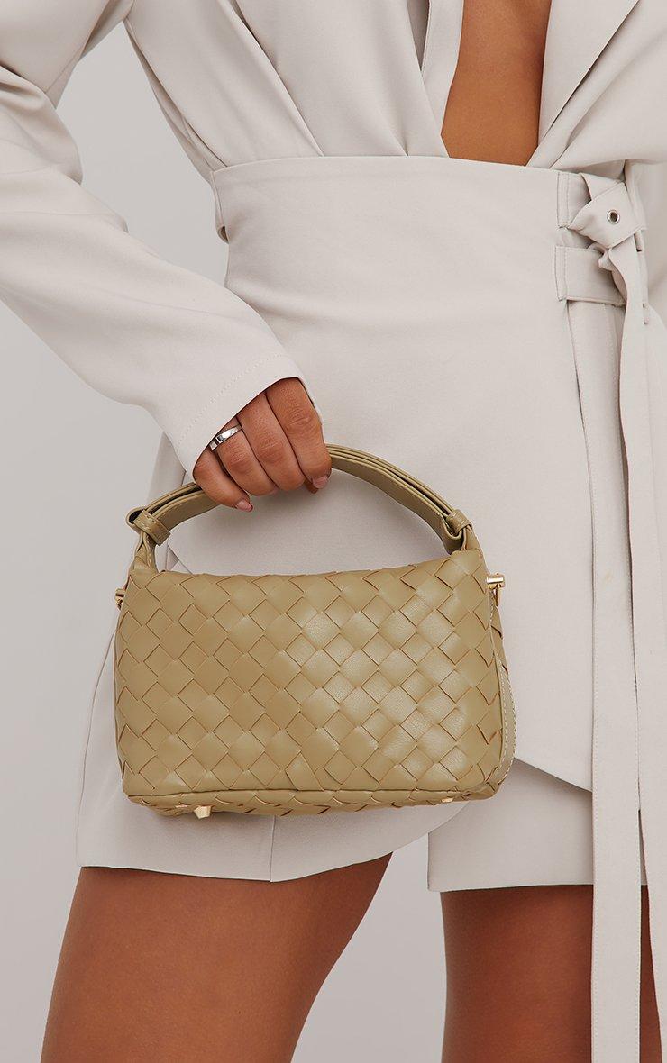 Zoey Woven Detail Grab Bag In Sage Green Faux Leather | EGO EU | EGO