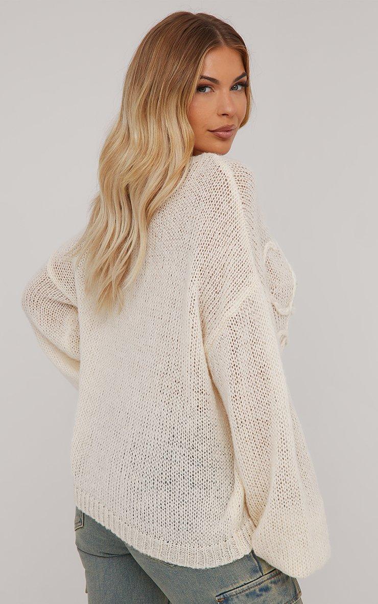 Long Sleeve Swirl Detail Jumper In Cream Knit | EGO US | EGO