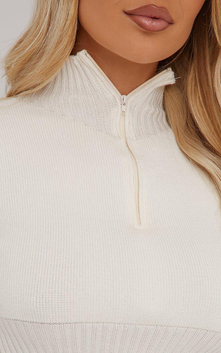 Long Sleeve High Neck Half Zip Detail Crop Top In Cream Knit | EGO