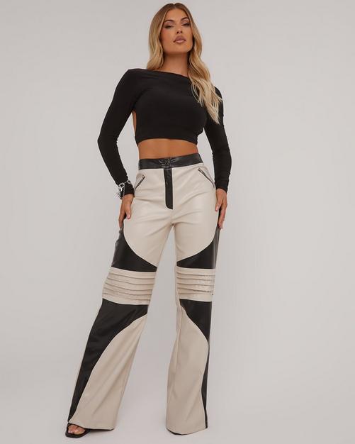 Stone Asymmetric Waist Band Wide Leg Pants