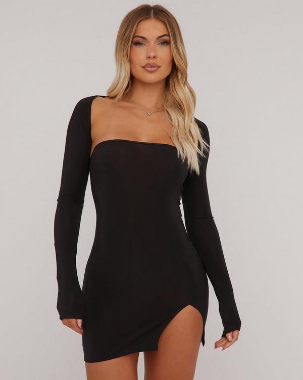 Black Slinky Split Long Sleeve Bodysuit